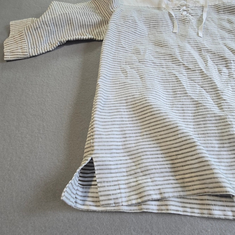 Tommy Bahama Tunic Top Women Medium White Tan Striped 100% Linen Lace Up Coastal - Picture 5 of 7